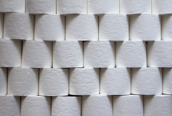 Texture of white toilet paper rolls, background