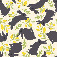 Easter Rabbits and Lemons Vector Seamless Pattern