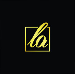 Minimal elegant monogram art logo. Outstanding professional trendy awesome artistic AL LA initial based Alphabet icon logo. Premium Business logo gold color on black background