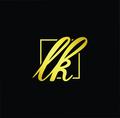Minimal elegant monogram art logo. Outstanding professional trendy awesome artistic LK KL initial based Alphabet icon logo. Premium Business logo gold color on black background