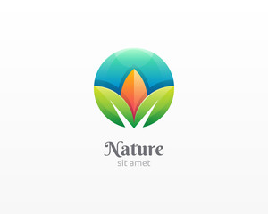 Circle leaf logo. Creative green nature vector icon