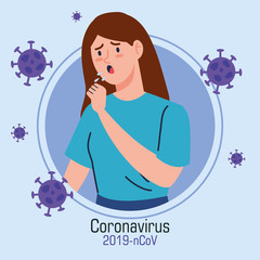 woman coughing sick of coronavirus 2019 ncov character vector illustration design