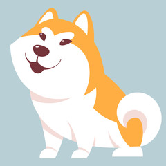 Sitting Akita Inu dog. Cute pet in cartoon style.