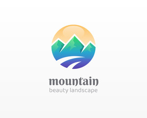 Mountain logo. Abstract circle with mountain icon.
