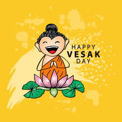 Obraz premium Happy Vesak Day with Cute Buddha Illustration