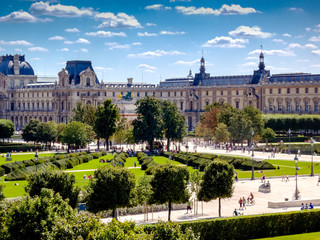 Louvre Palace Museum and beautiful green gardensn, view from above