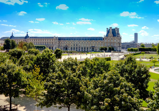 Louvre Palace Museum And Triangle Glass In Paris, View From Above