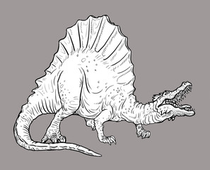 Carnivorous dinosaur - Spinosaurus. Dino isolated drawing.	