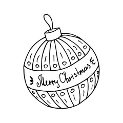 Single hand drawn Christmas ball. Doodle vector illustration for greeting cards, posters, wallpaper, postcards, stickers and seasonal design.