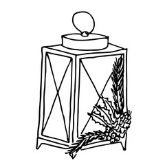 Single hand drawn Christmas lantern. Doodle vector illustration for greeting cards, posters, wallpaper, postcards, stickers and seasonal design.