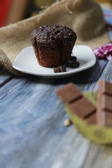 chocolate muffin on a plate