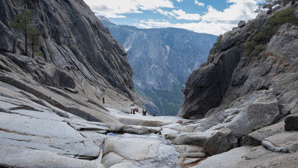 landscape and scenic view on Yosemite national park valley with tourists