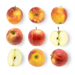 Fresh red apple isolated on white background. Pattern with apples flat lay.