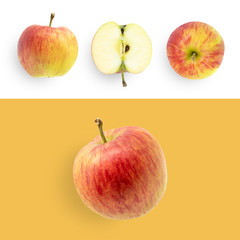 Fresh red apple isolated on white background. Pattern with apples flat lay.