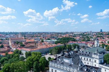 Obraz premium View of Vilnius Old Town and Cathedral from the beautiful viewpoint on Gediminas Castle Tower. June, 2019