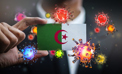 Corona Virus Around Algeria Flag. Concept Pandemic Outbreak in Country