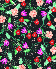 pattern, flowers, wildflowers, textile, dark background, seamless
