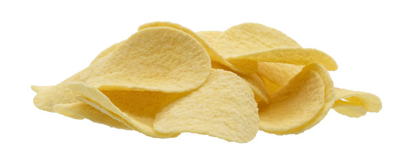 Potato chips isolated on white background. Closeup view.
