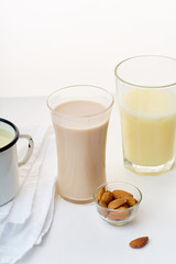A glass of almond milk. Healthy protein drink suitale for vegans. Dairy alternative