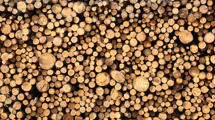 Stacked firewood as background. Heating house in winter