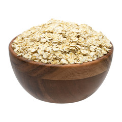 Oat rye flakes in bowl isolated on white background.