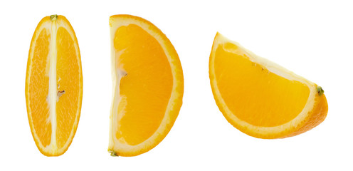 Set of orange fruit. Whole, half and sliced orange isolated on white background.