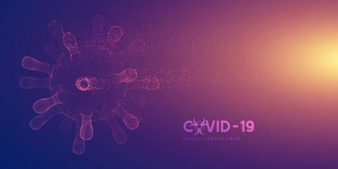 Coronavirus, virus strain of MERS-Cov and Novel coronavirus 2019-nCoV, Covid-19. Vector concept of destroyed 3d dangerous virus, particles explosion effect.
