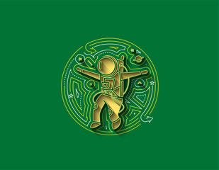 Astronaut falling down - Flat circle Line Art Design Illustration.