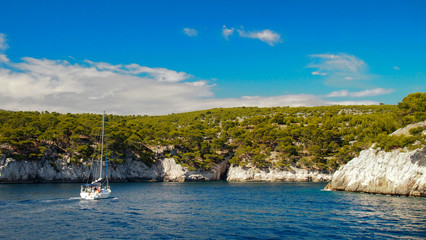 Southern France coastline with yacht