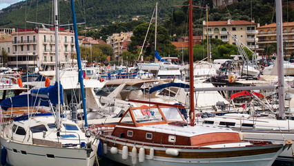 Boats in harbour along the south of France coastline 