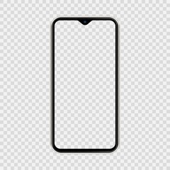 realistic smartphone The shape of a modern mobile phone Designed 2020 to have a thin edge tear drop camera. mockup empty screen, isolated on transparent background. vector illustration.