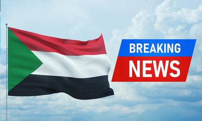 Breaking news. World news with backgorund waving national flag of Sudan. 3D illustration.