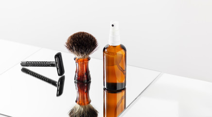 Man care shaving equipment on a clean background mockup
