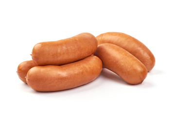 Boiled sausages, isolated on white background