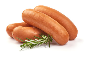 Fresh boiled sausages, isolated on white background