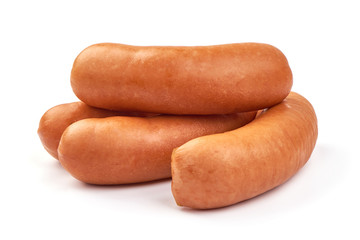 Boiled sausages, isolated on white background