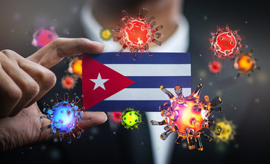 Corona Virus Around Cuba Flag. Concept Pandemic Outbreak in Country
