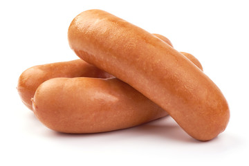 Boiled sausages, isolated on white background