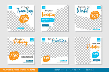 Travelling social media post and stories design template Premium Vector