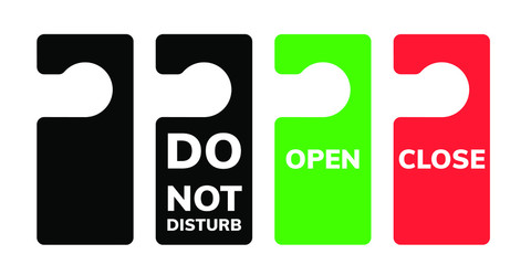 do not disturb sign. Door hanger icon set  isolated on white background. Empty black mock up. 