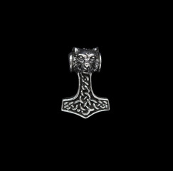 Silver jewelry. Stud Earring. Silver Thor's Hammer. Occult jewelry.