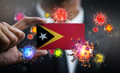 Corona Virus Around East Timor Flag. Concept Pandemic Outbreak in Country