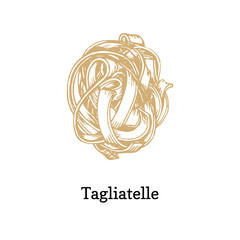 Tagliatelle, graphic illustration in vector. Hand drawn pasta on white background.