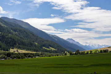 meadows at the foot of the Alpine mountains in switzerland
