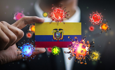 Corona Virus Around Ecuador Flag. Concept Pandemic Outbreak in Country