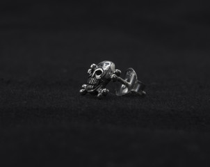 Silver jewelry. Stud Earring. Silver skull. Occult jewelry.