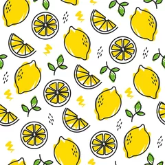 Papier peint Citrons Conception de modèle de citron jaune frais sans couture, vecteur de modèle de modèle de modèle de citron dessiné à la main