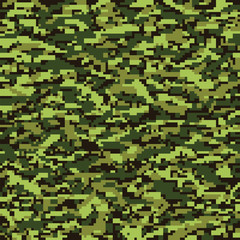 Seamless digital pixel classic camouflage pattern. Camo fishing hunting vector background. Masking green brown beige color military texture wallpaper. Army design for fabric paper vinyl print