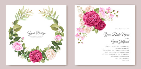 elegant wedding card with beautiful floral and leaves template