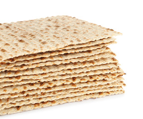 Passover matzos isolated on white. Pesach celebration
